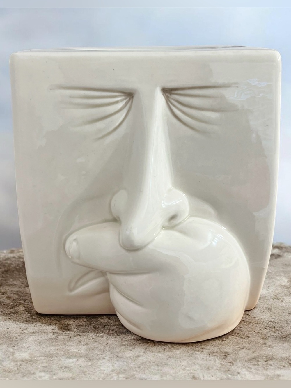 Vintage 1980’s Fitz & Floyd Sneezer’s Sneezing Man Nose Ceramic Tissue Box Cover
